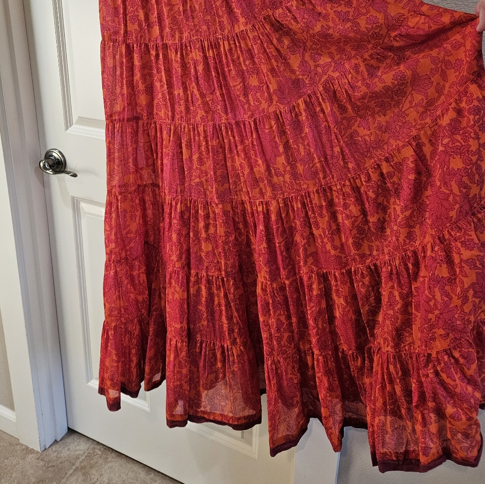Free People Kikas Printed Midi Dress Cotton Ruffle Tiers Floral Sm Tangerine EUC - Picture 7 of 15